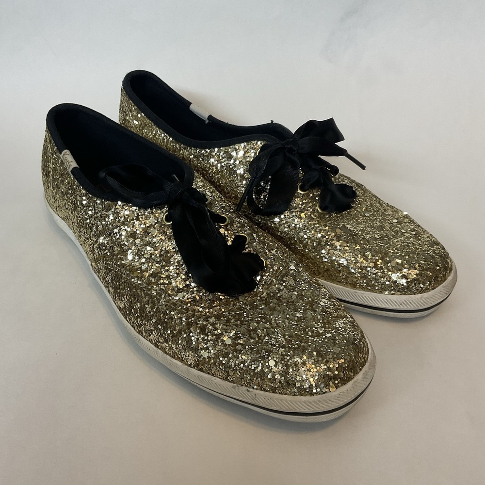 Kate Spade Keds Gold Glitter Sneaker Canvas Cushion Lace-Up Women's Size 8,5